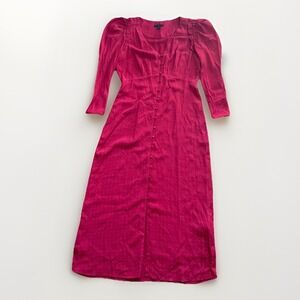 J CREW Size 6 Maxi Dress Red Pin Polka Dot Puff Sleeve Button Down Sheath EUC